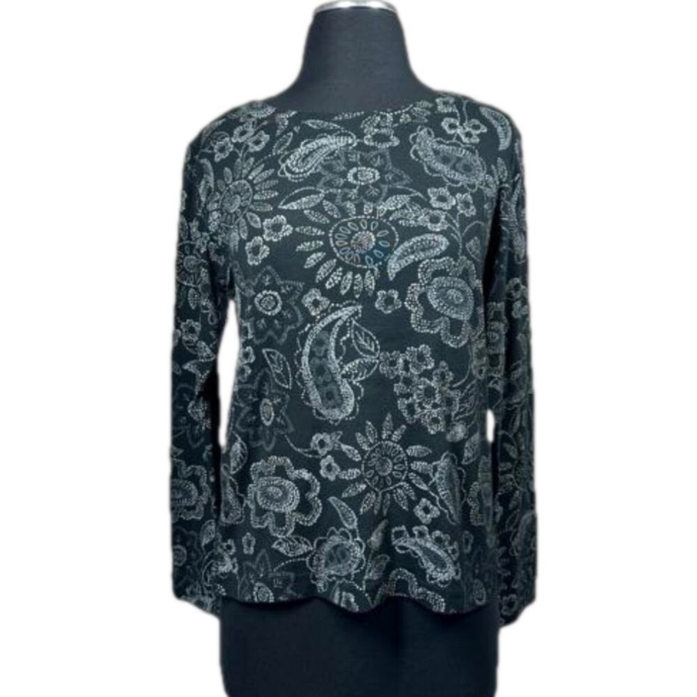 Fresh Produce Long Sleeve T-Shirt Needlepoint Baby Rib Floral Sunflower Top Sz M